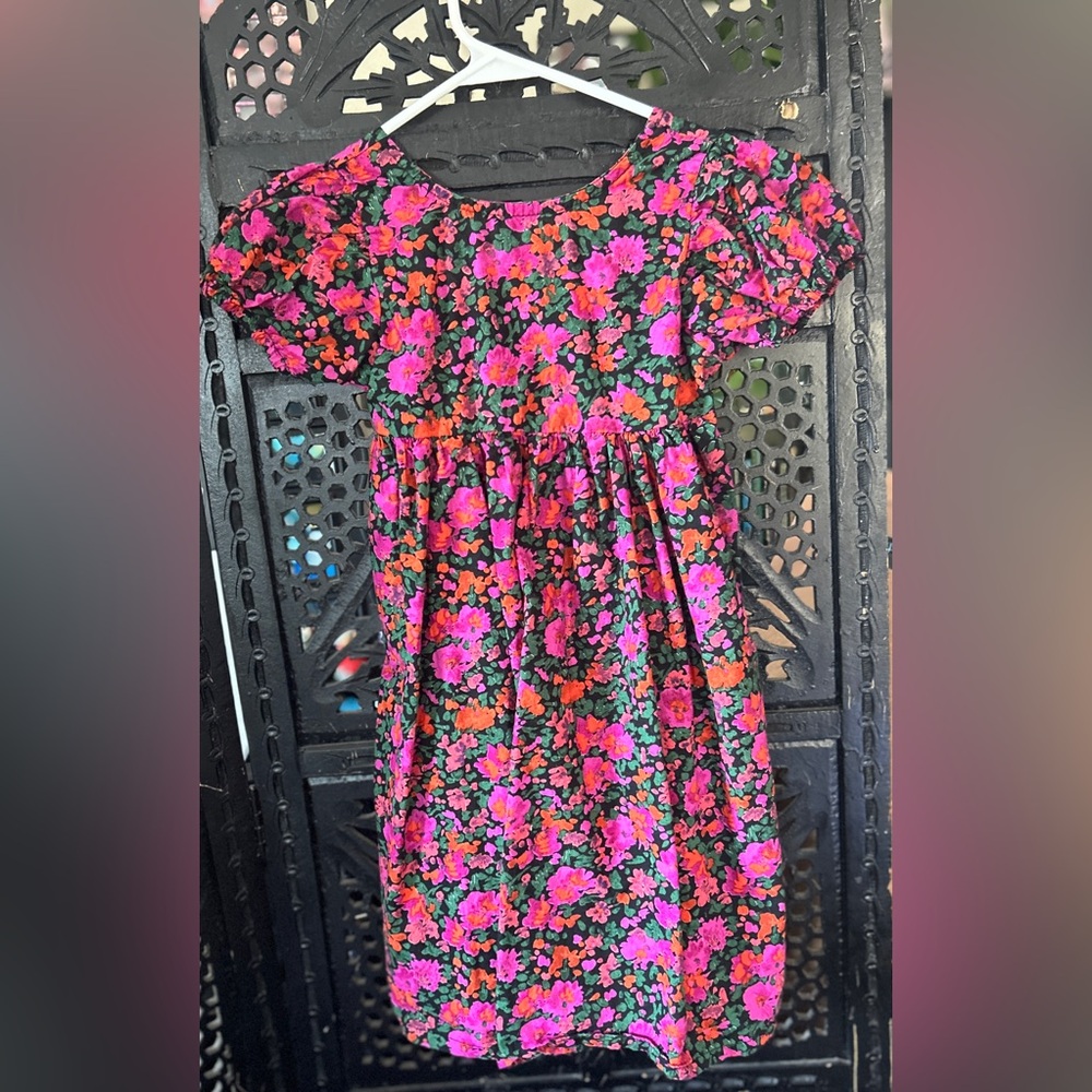 Girls Floral Print Open Back Dress